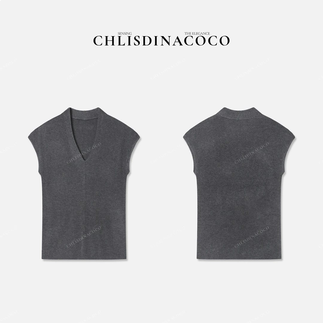 Chlisdinacoco"堰壑祁辙"轻薄无袖V领毛织上衣C00224SY251