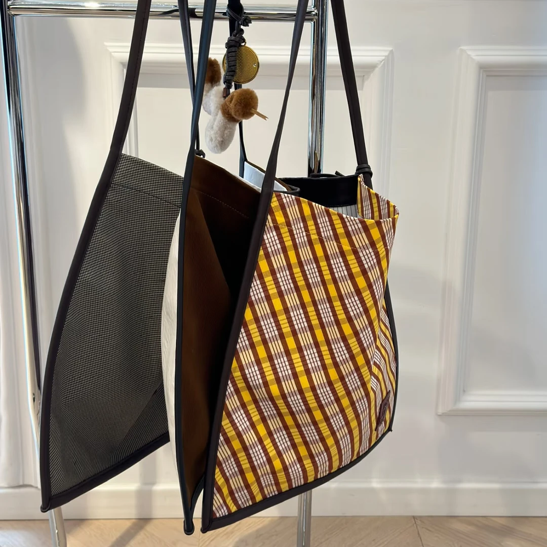 jacqueswei 25年小蛇系列格纹拼色双面帆布包 百搭休闲小众单肩包