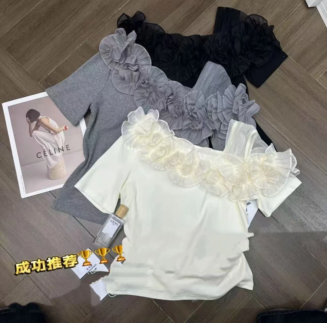 4常规款圆领短袖甜美风宽松型T恤气质百搭甜美半袖拼接