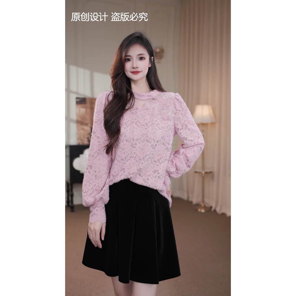 旷宁宁·少女时代·秋冬装时尚钉珠设计感花朵小衫上衣女装-