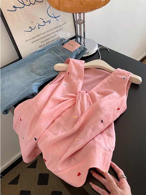 韩系设计感不规则爱心扭结背心女2025年夏季时尚新款无袖别致上衣