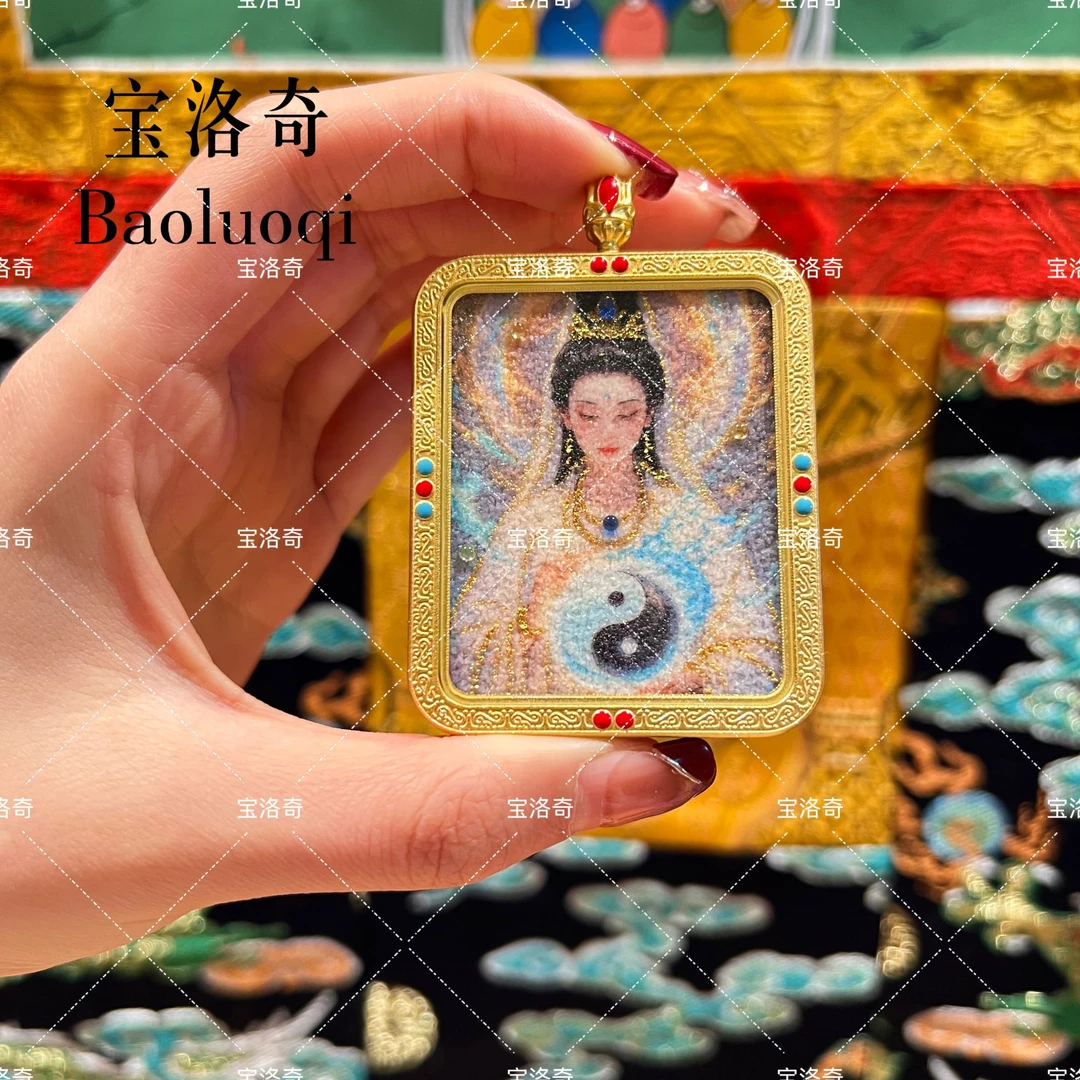 宝洛奇BLQTK-176 极如意轮观音黑五条莲花手工砂双面唐卡