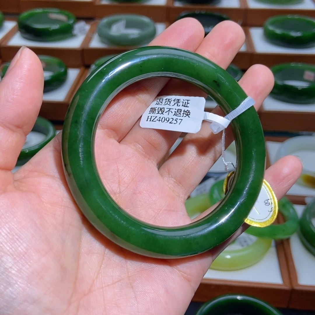 和田玉（碧玉）未镶嵌手镯俄碧辣菠菜57