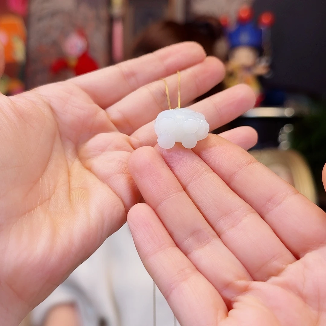 和田玉18K金镶嵌吊坠(不含链)