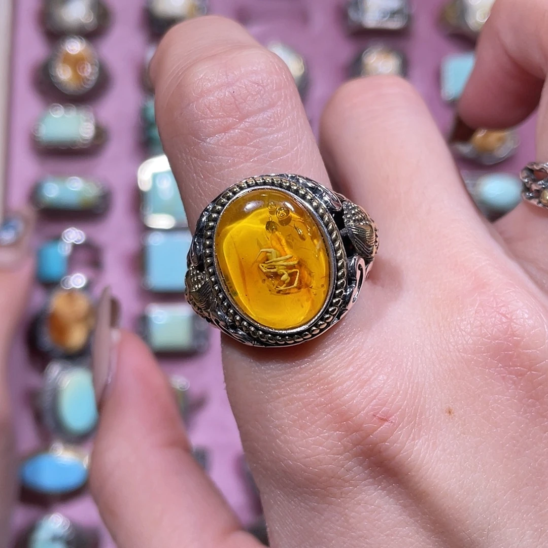 虫珀银S925镶嵌戒指