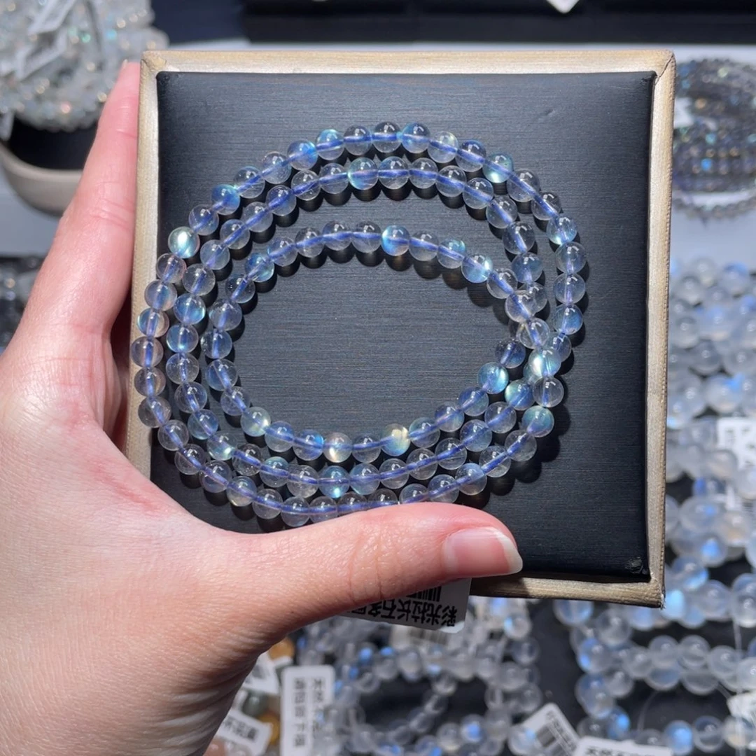 未镶嵌长石手链性价比加拿大多圈彩光透体灰月光5m+
