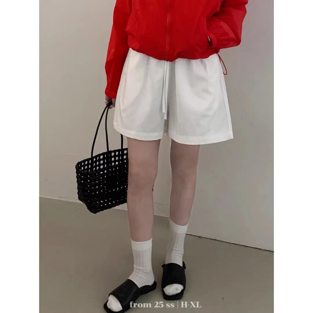 韩系简约白色短裤女夏季宽松薄款百搭显瘦休闲棉麻a字五分裤ins潮