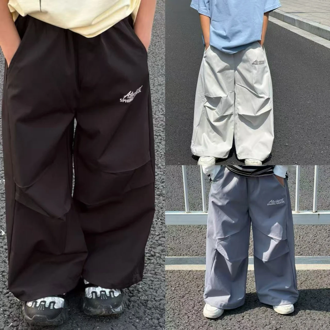 2025新款儿童直筒打褶速干裤宽松百搭夏季美式高街潮流86006