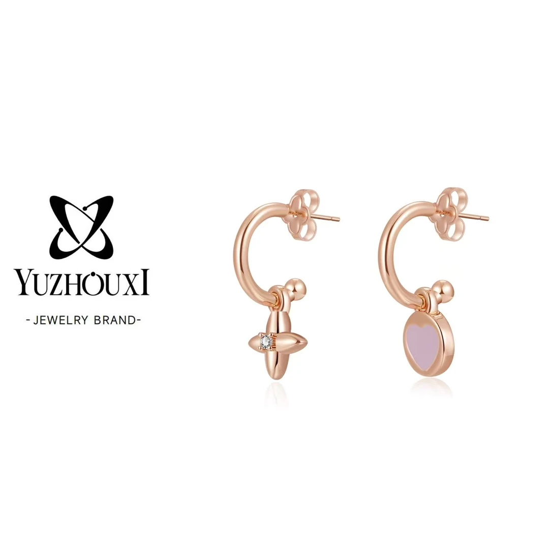 铜合金珐琅耳饰 E4-088【粉金色ab尖花圆饼珐琅爱心c圈耳钉】