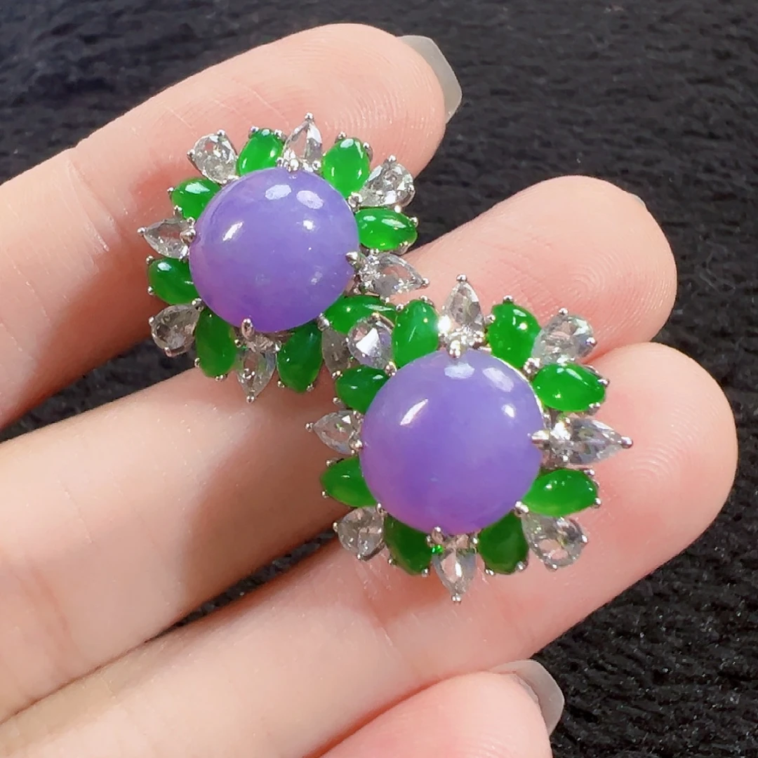 纤***艺翡翠18K金镶嵌耳饰签收后24小时鉴赏期