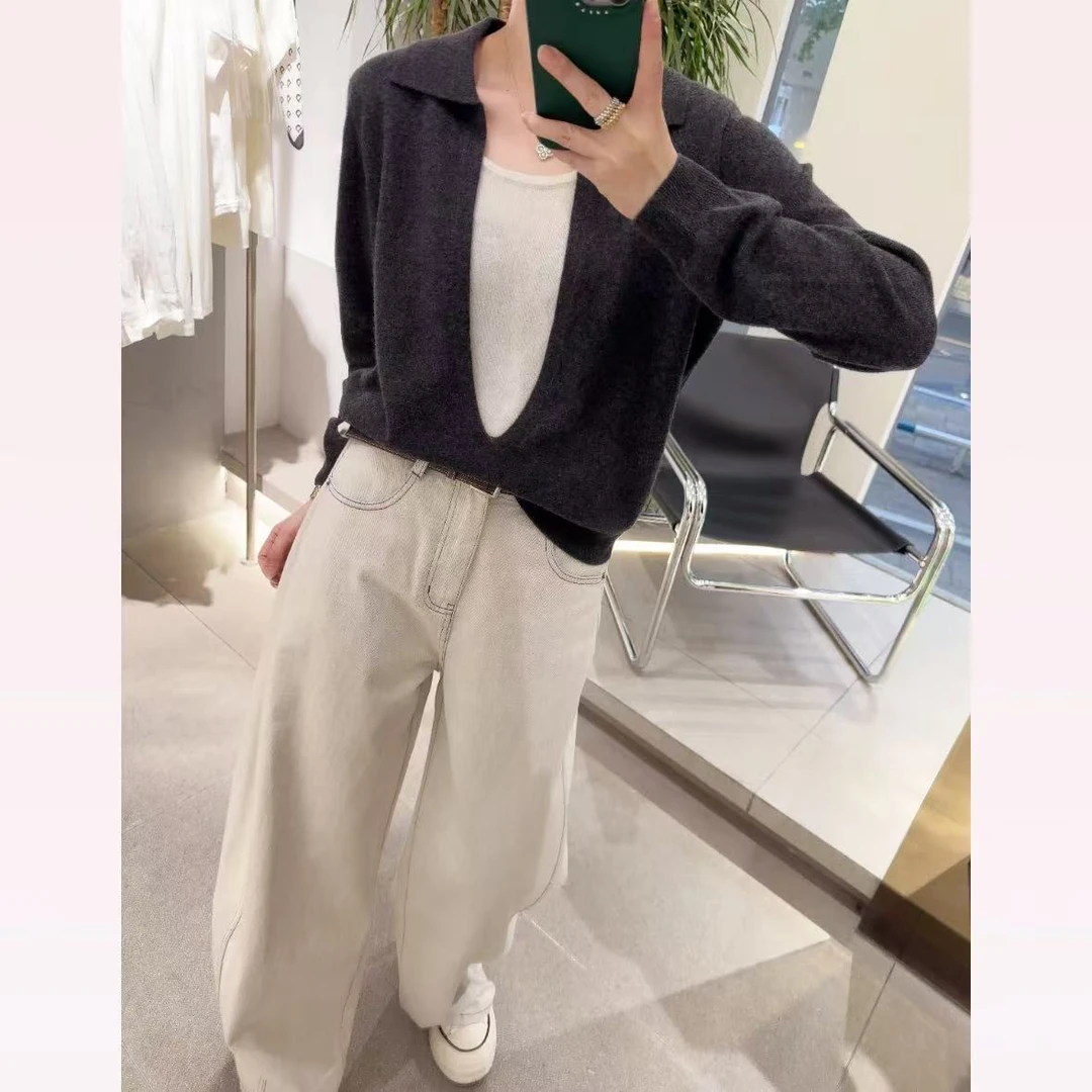 春苗女装   大V领拼色羊毛衫      时尚百搭毛衣针织衫