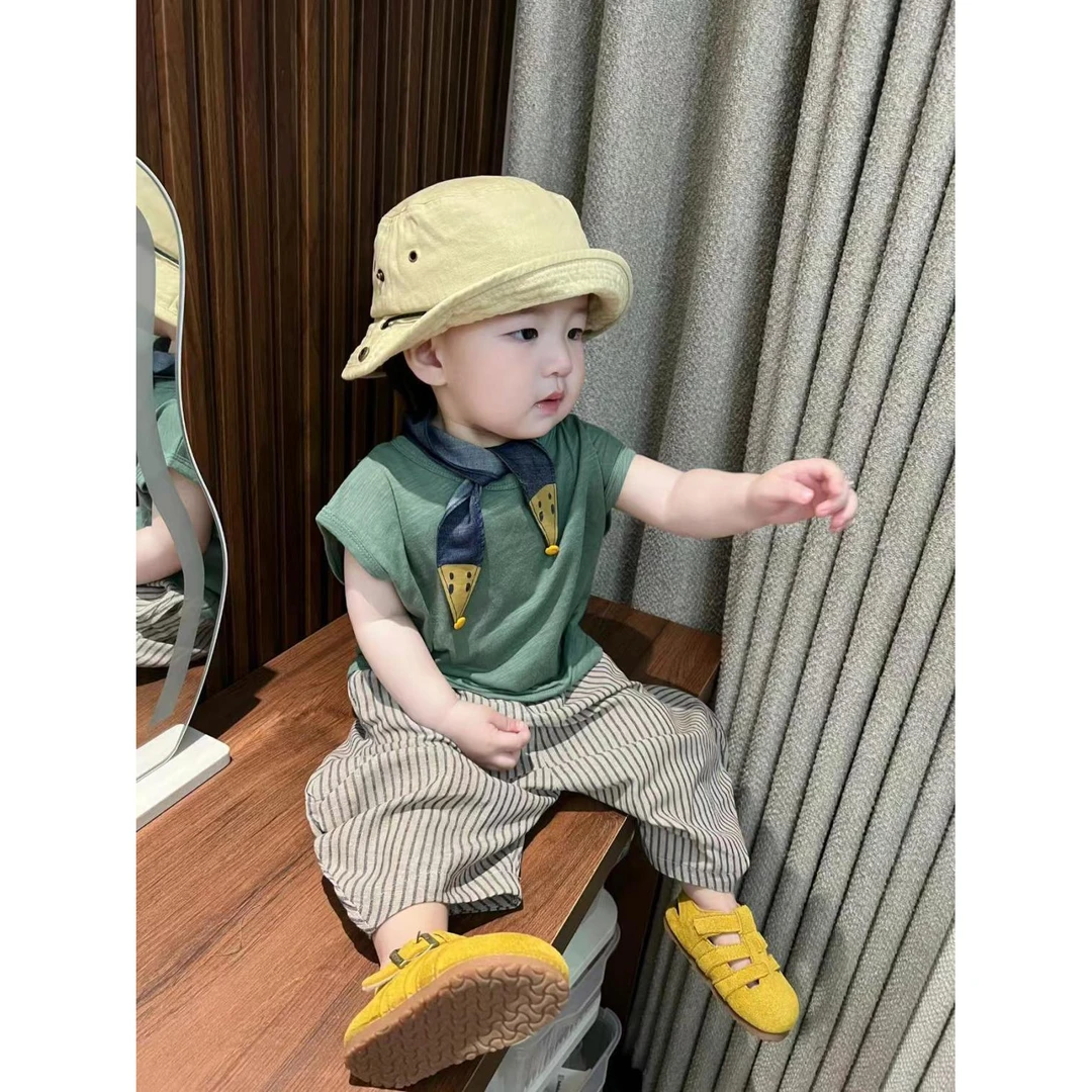 男童韩版童装套装2025夏季新款儿童休闲百搭背心格子防蚊裤套装