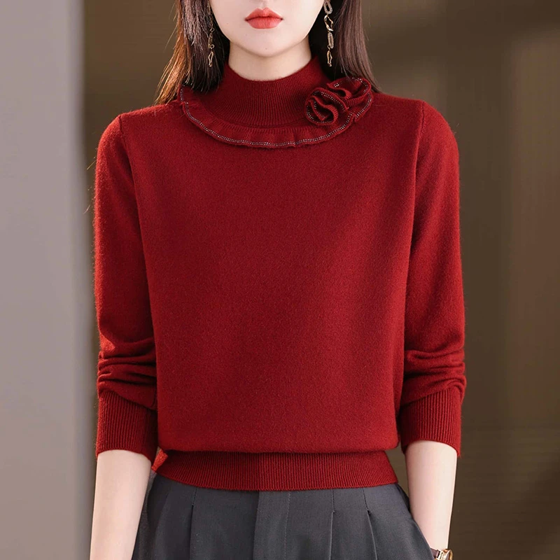 本命年衣服红色毛衣女秋冬2026新款中年妈妈冬季羊毛针织打底衫厚