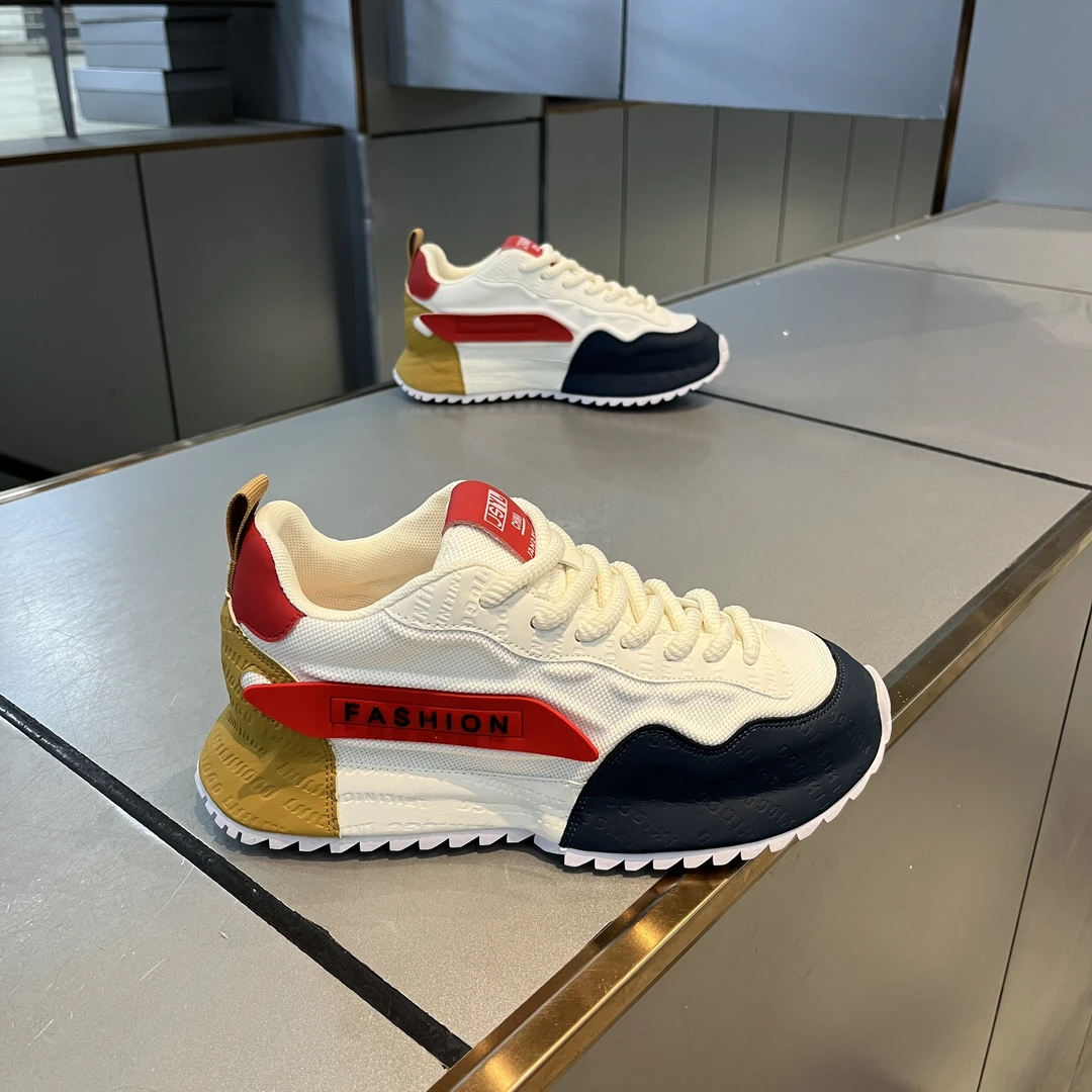 2025夏季拼色运动休闲鞋胶粘透气网面鞋跑步鞋百搭网面潮流网鞋