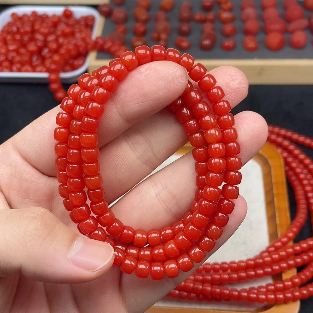 未镶嵌6号保山锦红亮光卡6直切108南红玛瑙