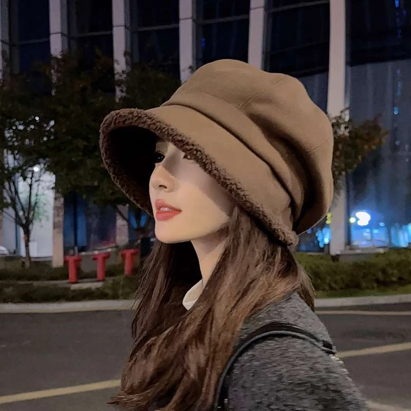 FAVMARTHA显脸小大头围帽子女秋冬2025新款堆堆帽防寒加绒八角帽