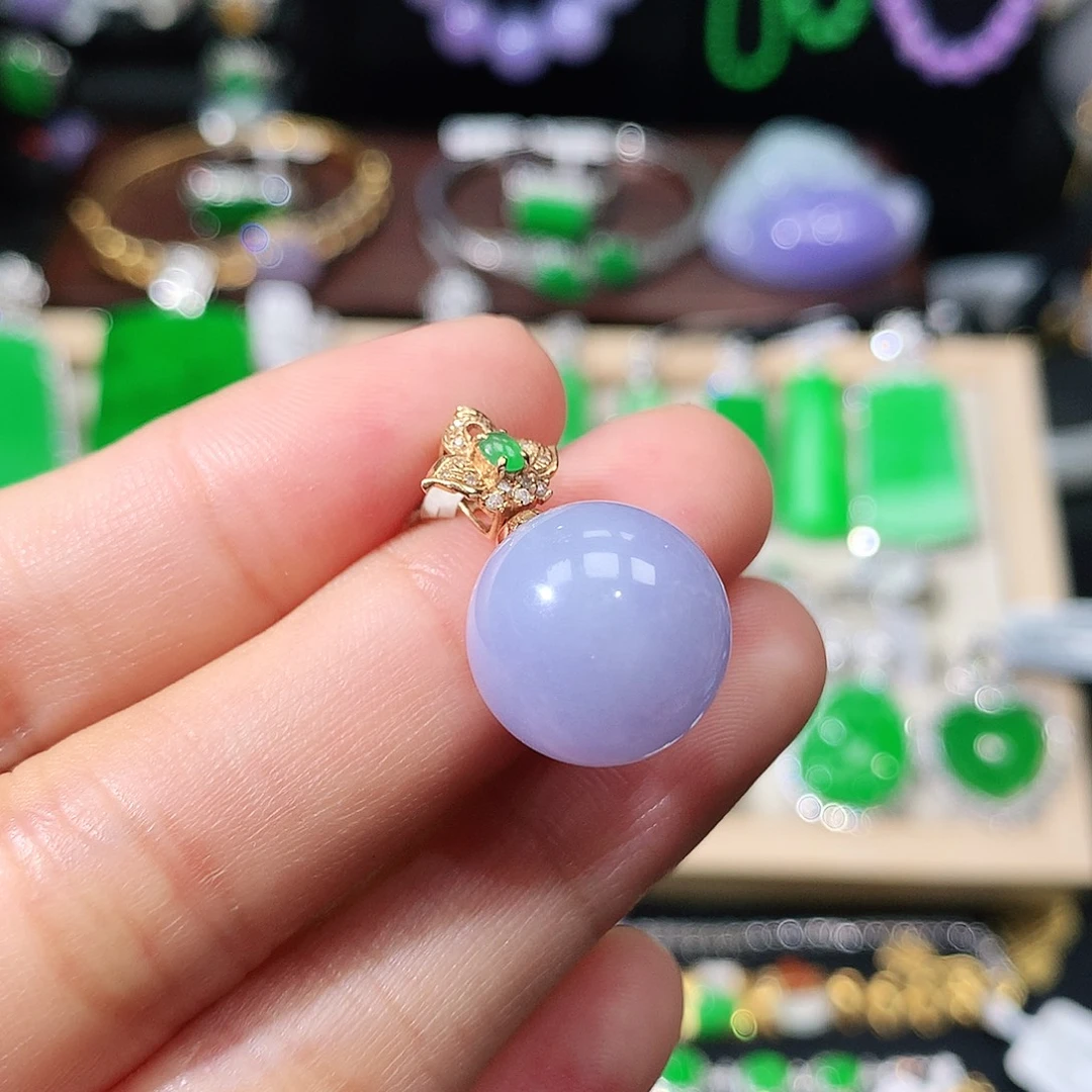 翡翠18K金镶嵌吊坠(不含链)