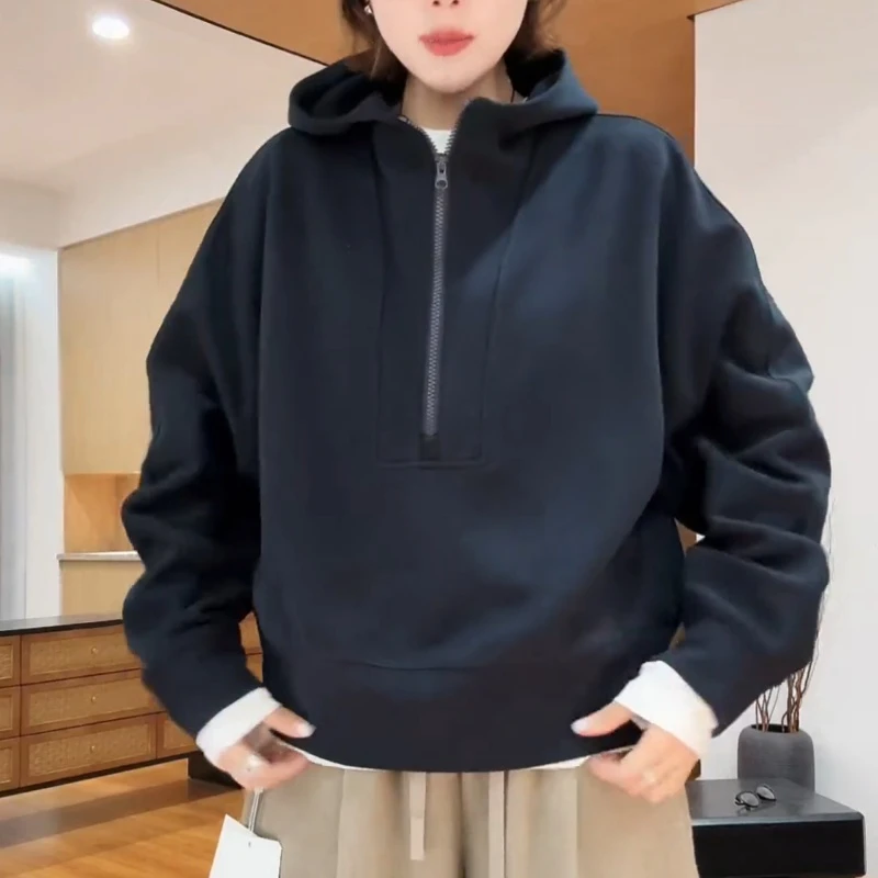 【初醒】2025新款半拉链连帽宽松慵懒风女士卫衣LK2506442