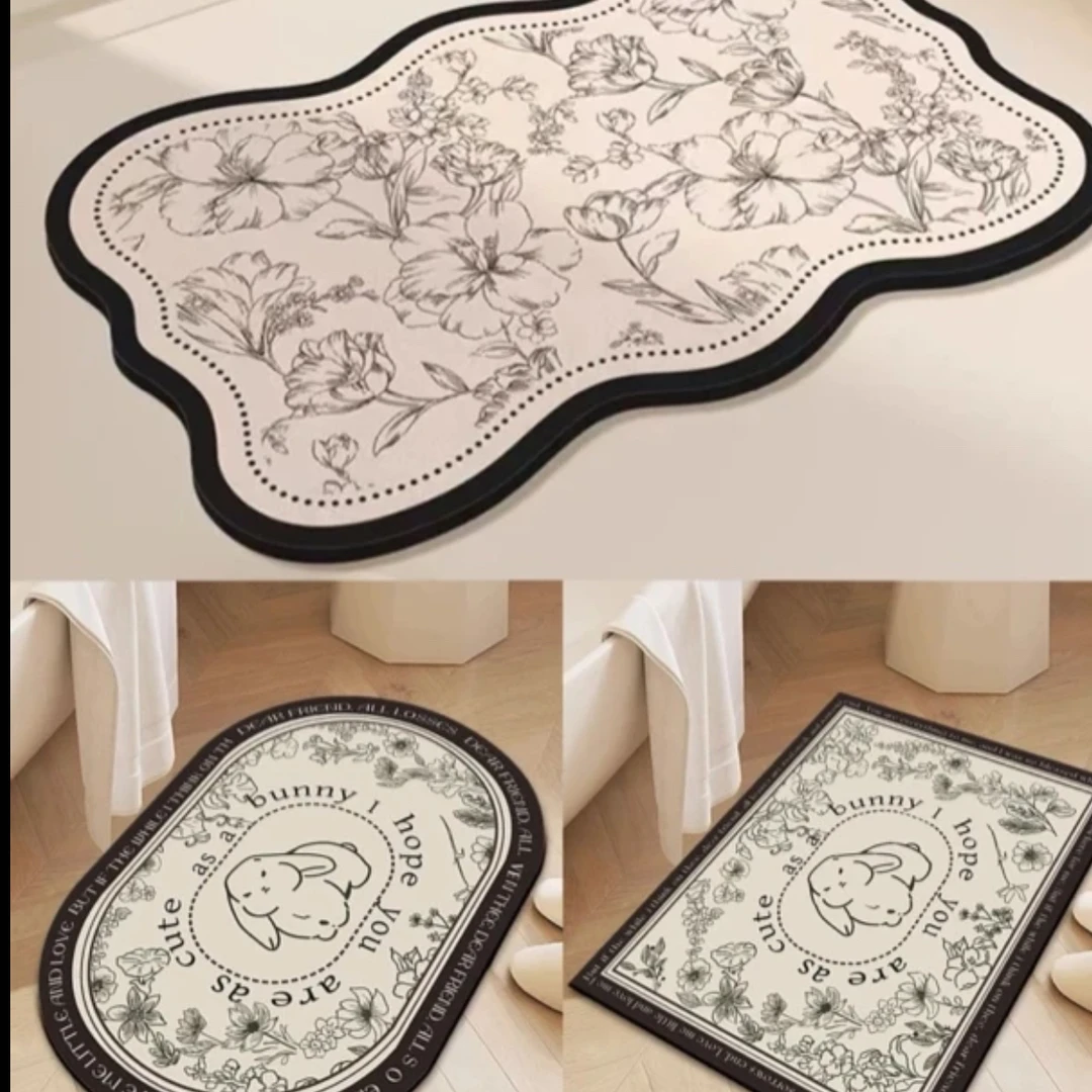 三块装 40*60cm卡通家用硅藻泥吸水地垫 台面隔热沥水垫