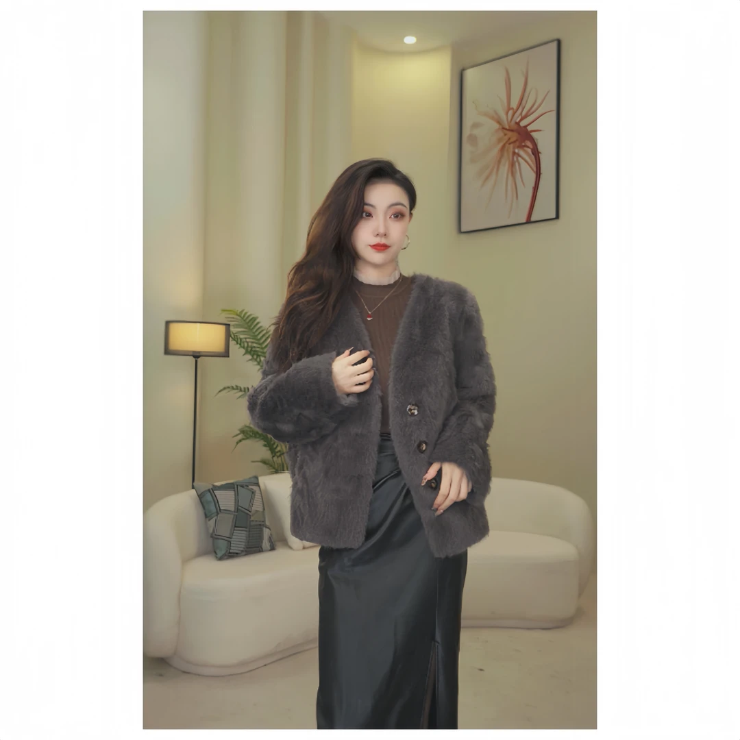 2024冬款8577轻奢时尚设计师加厚女式外套保暖显瘦宽松bo-