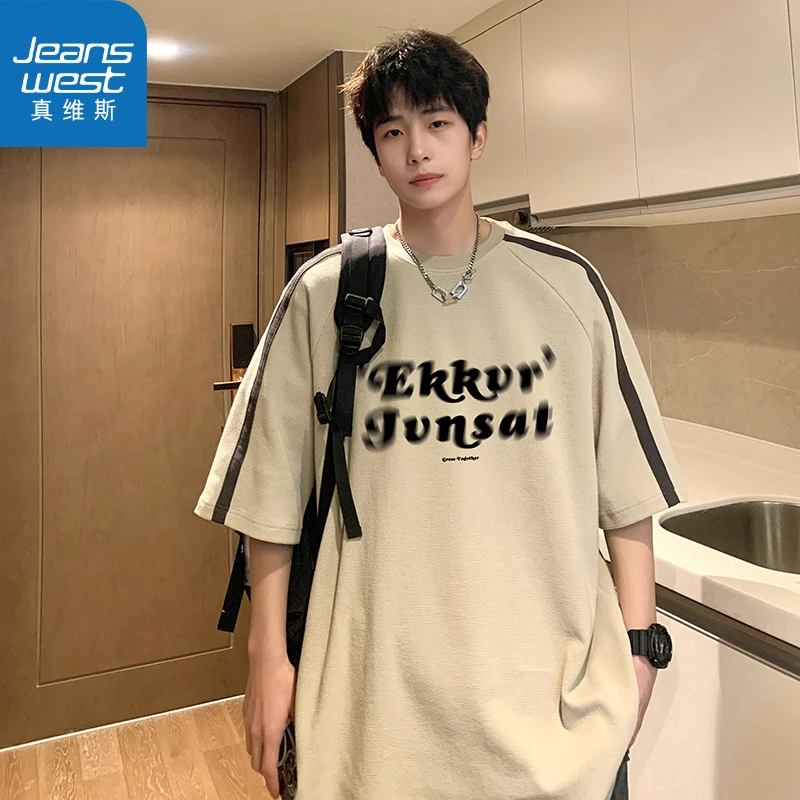 真维斯美式重磅t恤短袖男夏季包邮新款潮牌印花插肩袖宽松半袖男