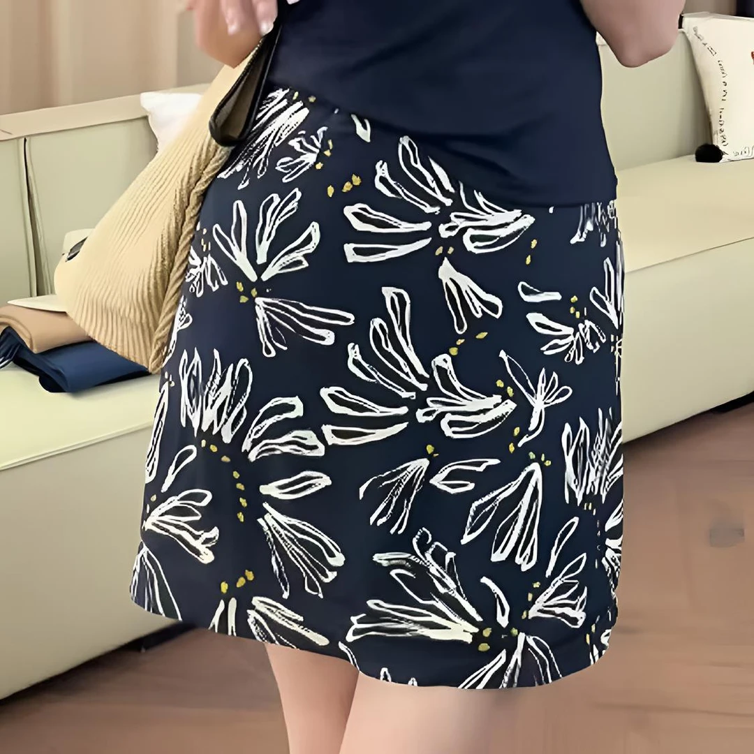 高级感水墨印花气质短裙包臀裙女2025夏季高腰显瘦a字碎花半身裙