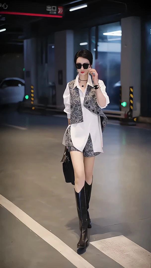 春季新款时尚百搭显瘦长袖衬衫上衣女设计感马甲衬衫短裤三件套装