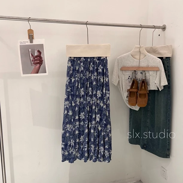 slx@ 8662 印花皱皱半裙