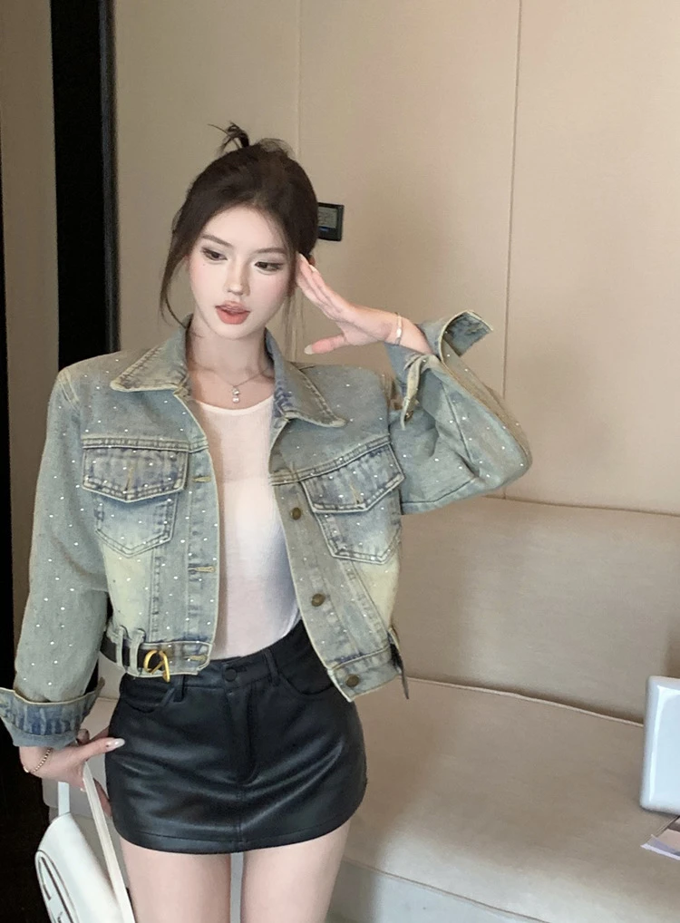 美式复古今年流行的漂亮外套高级感超好看长袖短款牛仔上衣女春季