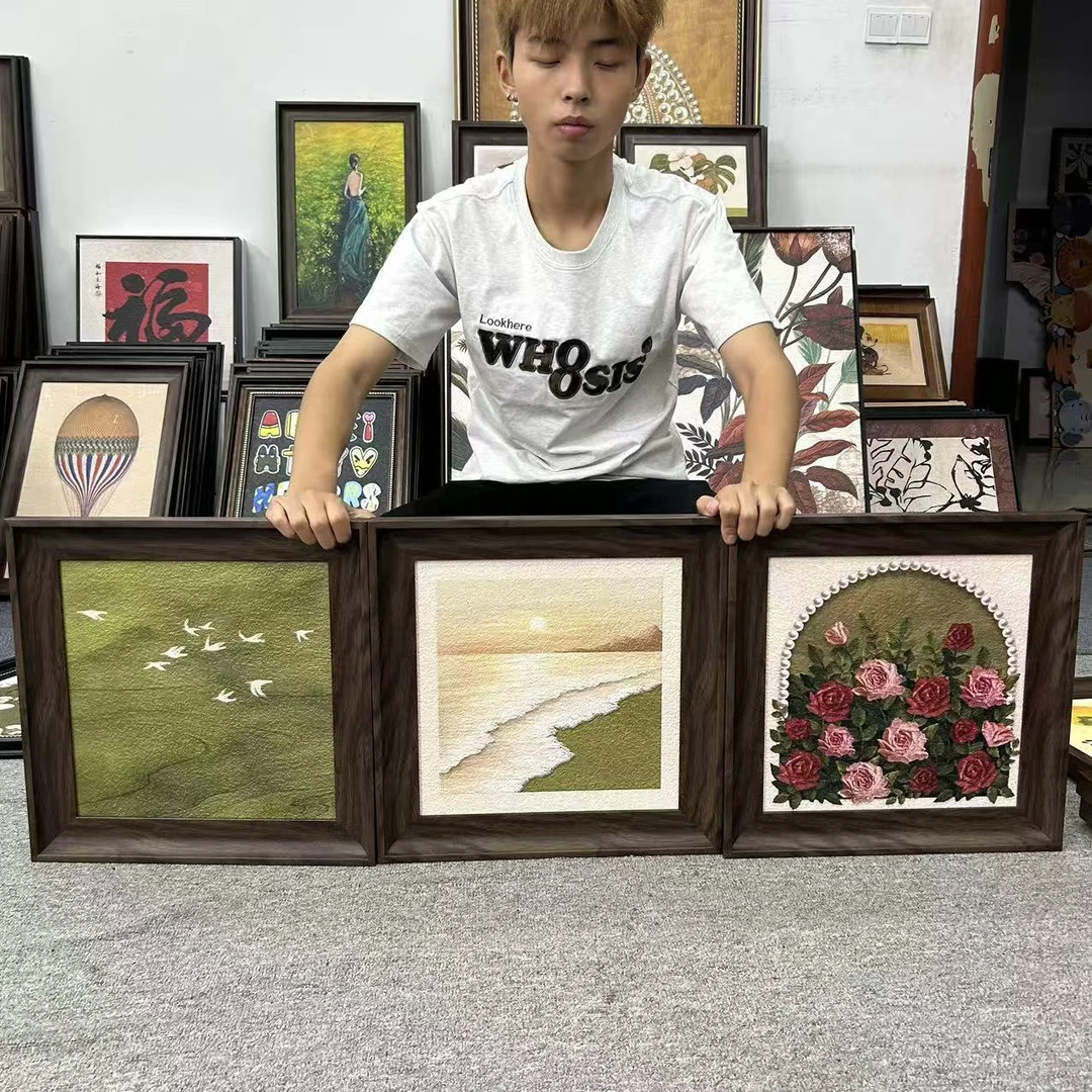 现代轻奢法式北欧花卉海浪方形客厅书房卧室餐厅壁画403