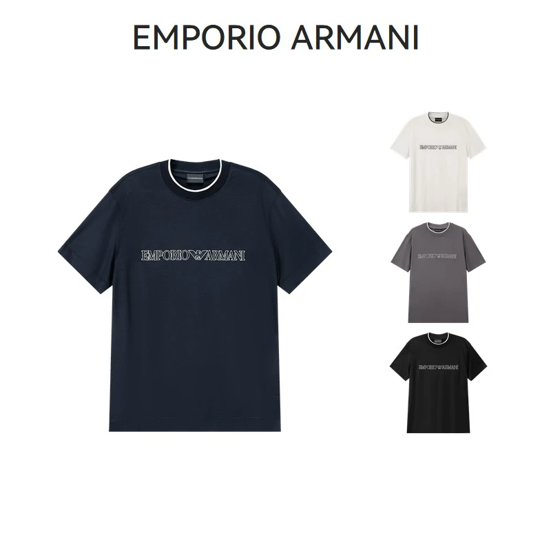 EA阿玛尼Armani 男士莱赛尔鹰标刺绣合身圆领短袖T恤3D1TD4 1JUVZ