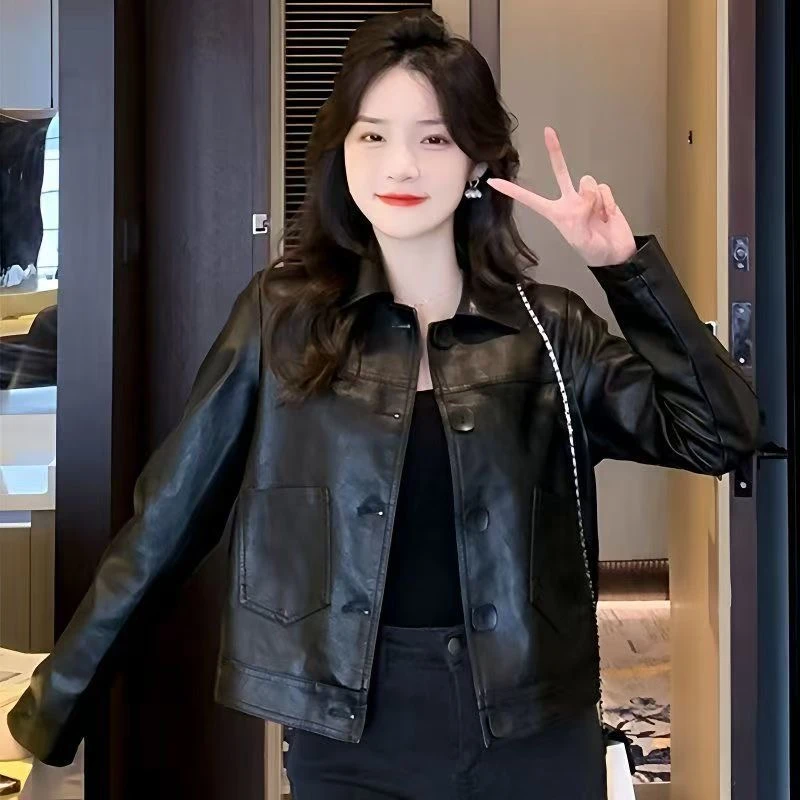 浮力2025年春秋女装排扣短款百搭显瘦小个子休闲皮衣88803