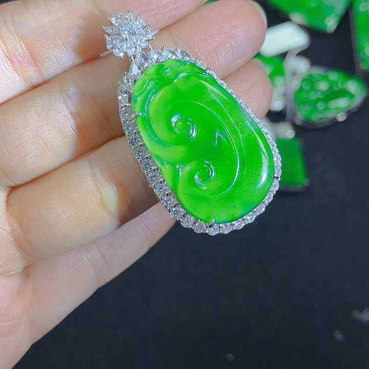 翡翠银S925镶嵌吊坠(不含链)