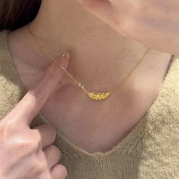 铜项链铜项链铜项链轻奢金色天使羽毛项链小众设计感女款锁骨链