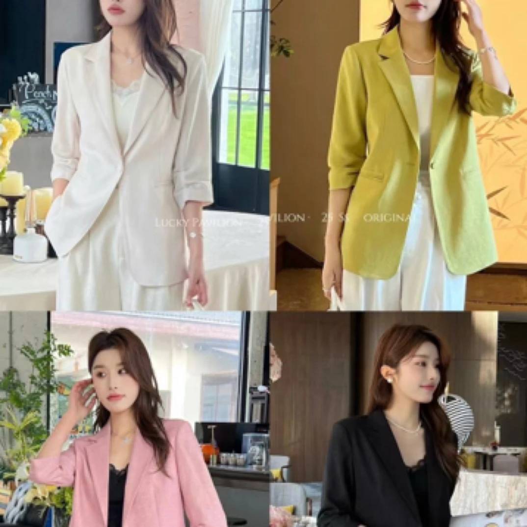 韩版修身修身型女亮丝V领西装职业常规休闲气质一粒扣百搭