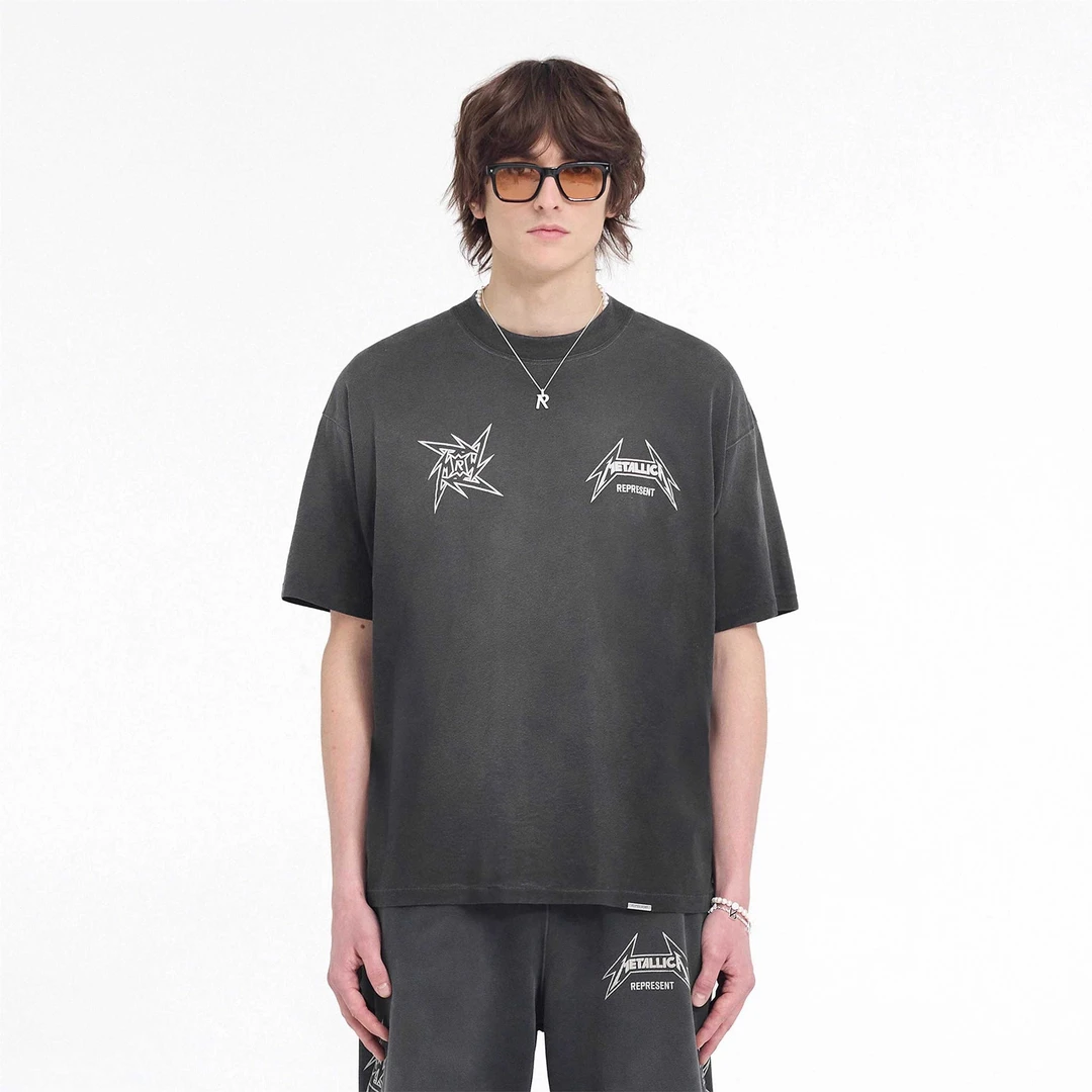 REPRESENT SS25 METALLICA联名款裂纹印花圆领短袖T恤男女同款