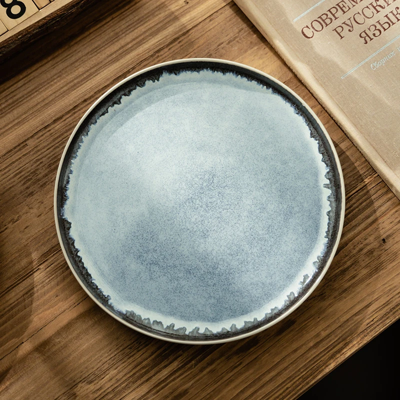 窑变渐变陶瓷盘复古餐具圆形大盘菜盘西餐盘牛排盘餐盘水果沙拉盘