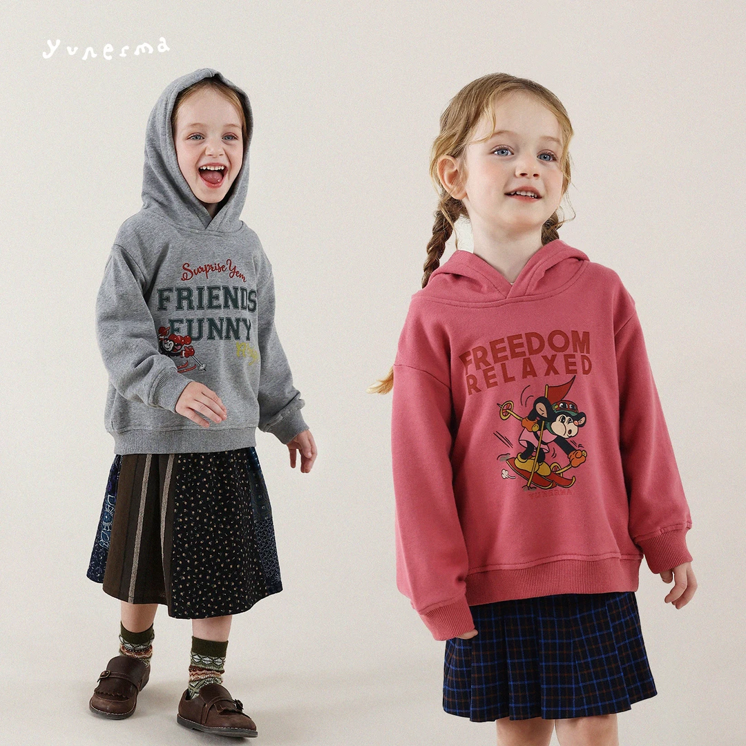 允儿妈女童秋季小众复古卡通连帽卫衣宝宝春秋套头衫儿童新款上衣