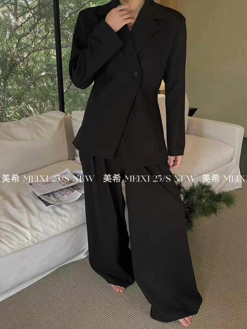 气质干练女西装套装显瘦收腰设计感阔腿裤两件套时尚简约设计师