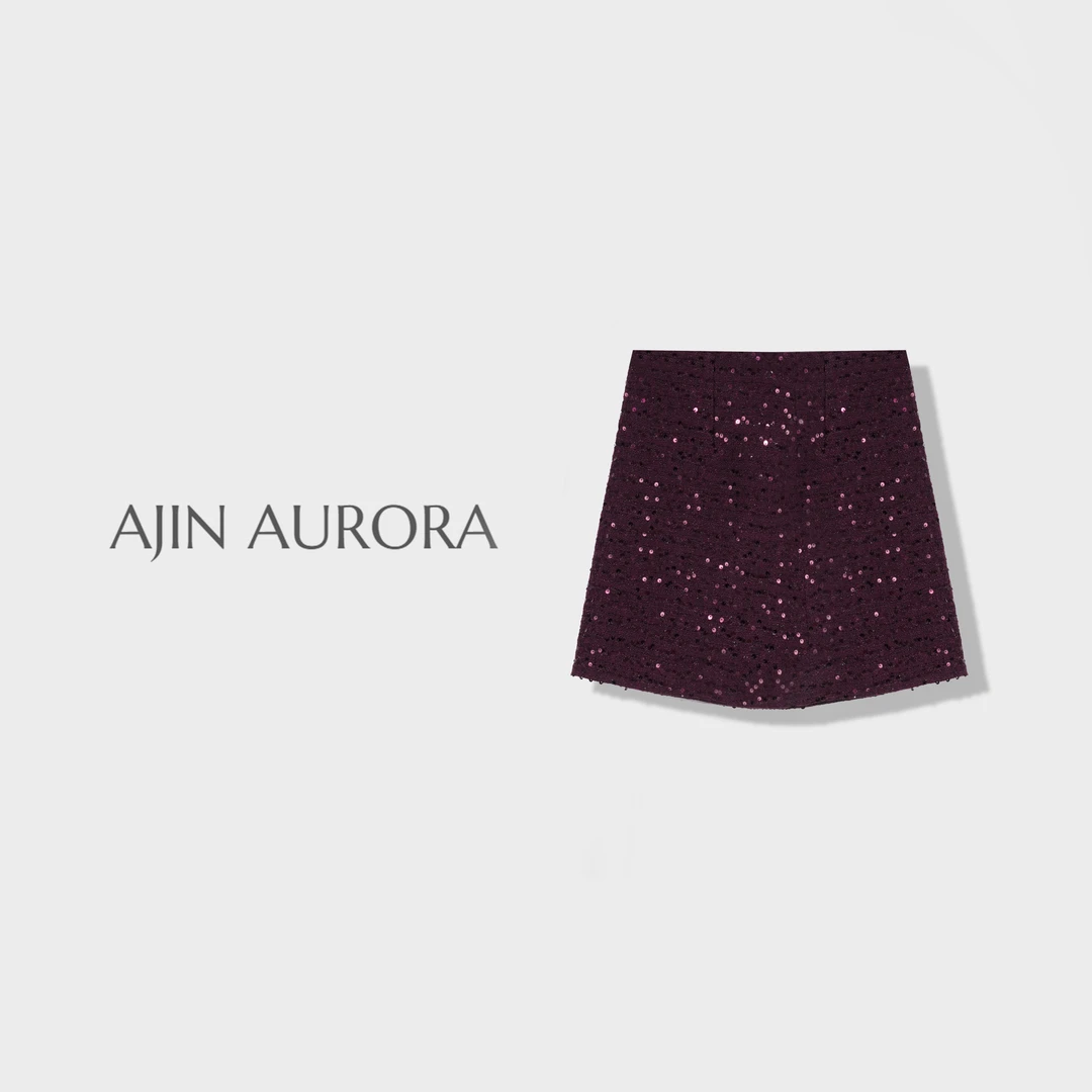 【霓虹甜心】小香风亮片半身裙秋冬高腰显瘦A字高级感小众气质短裙