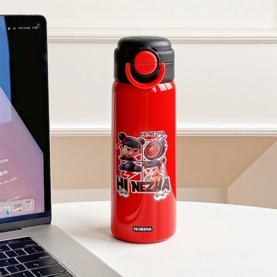 哪吒弹跳双饮保温杯高颜值双饮杯 316不锈钢哪吒学生专用喝水杯子