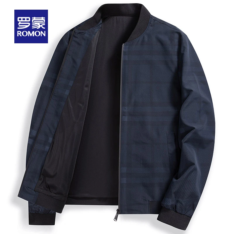 罗蒙男士时尚休闲夹克衫2025秋季简约修身百搭棒球领外套中青年