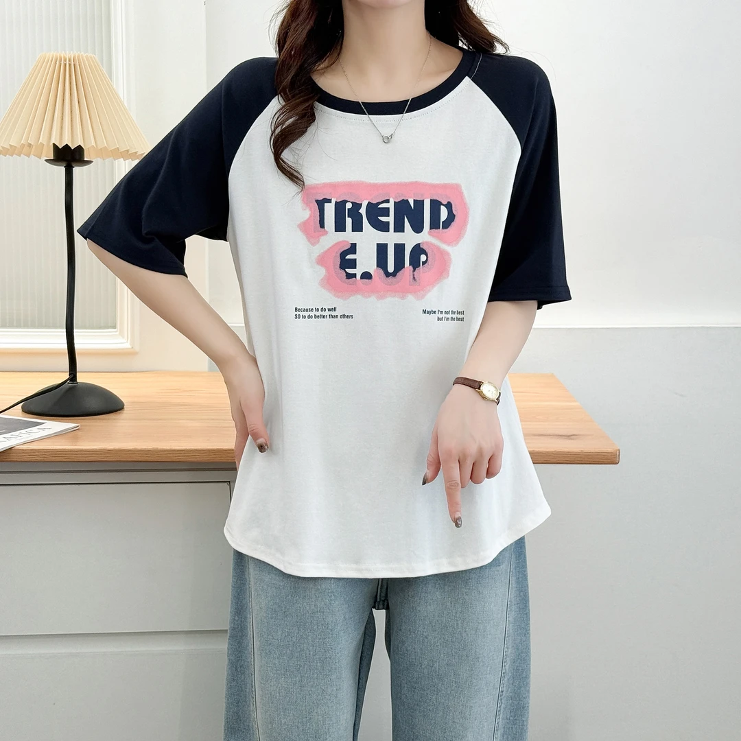 夏季新款宽松显瘦百搭大码时尚短袖印花T恤