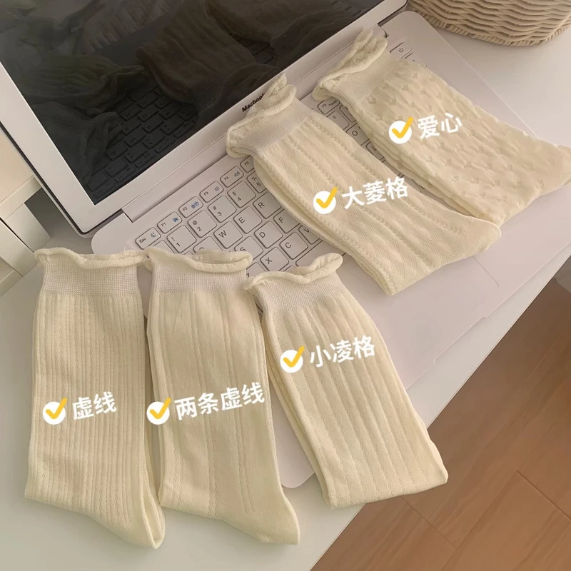 珍珠少女夏季薄款miu系中筒袜 玛丽珍小皮鞋轻薄百搭透气hh