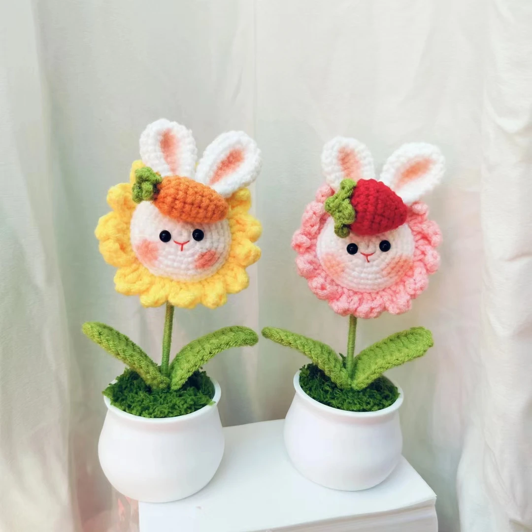 （成品发货）手工钩织向日葵兔兔花束小动物花束节日礼物送老师朋友