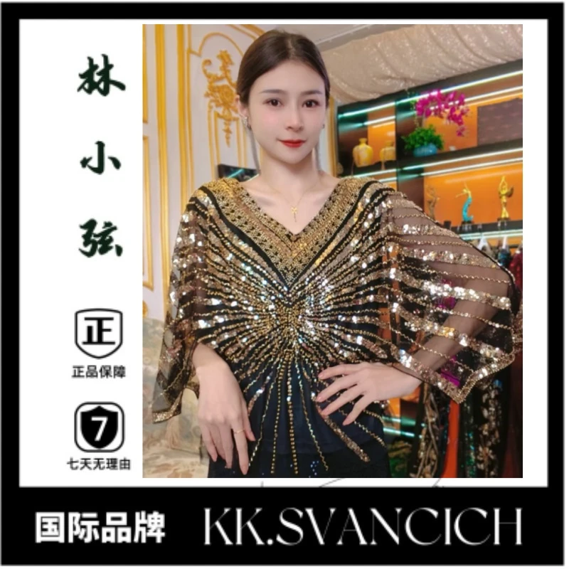 546金色重工气质显瘦百搭时尚修身印花设计师女士1