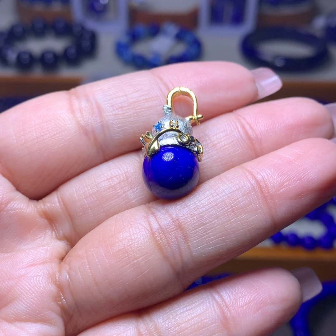 青金石颈饰银S925镀金镶嵌11.5m