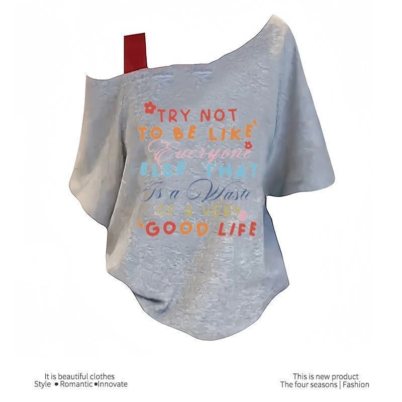 【ZHAP】新款单肩露肩吊带宽松短袖t恤女浅灰色气质通勤百搭爆款休