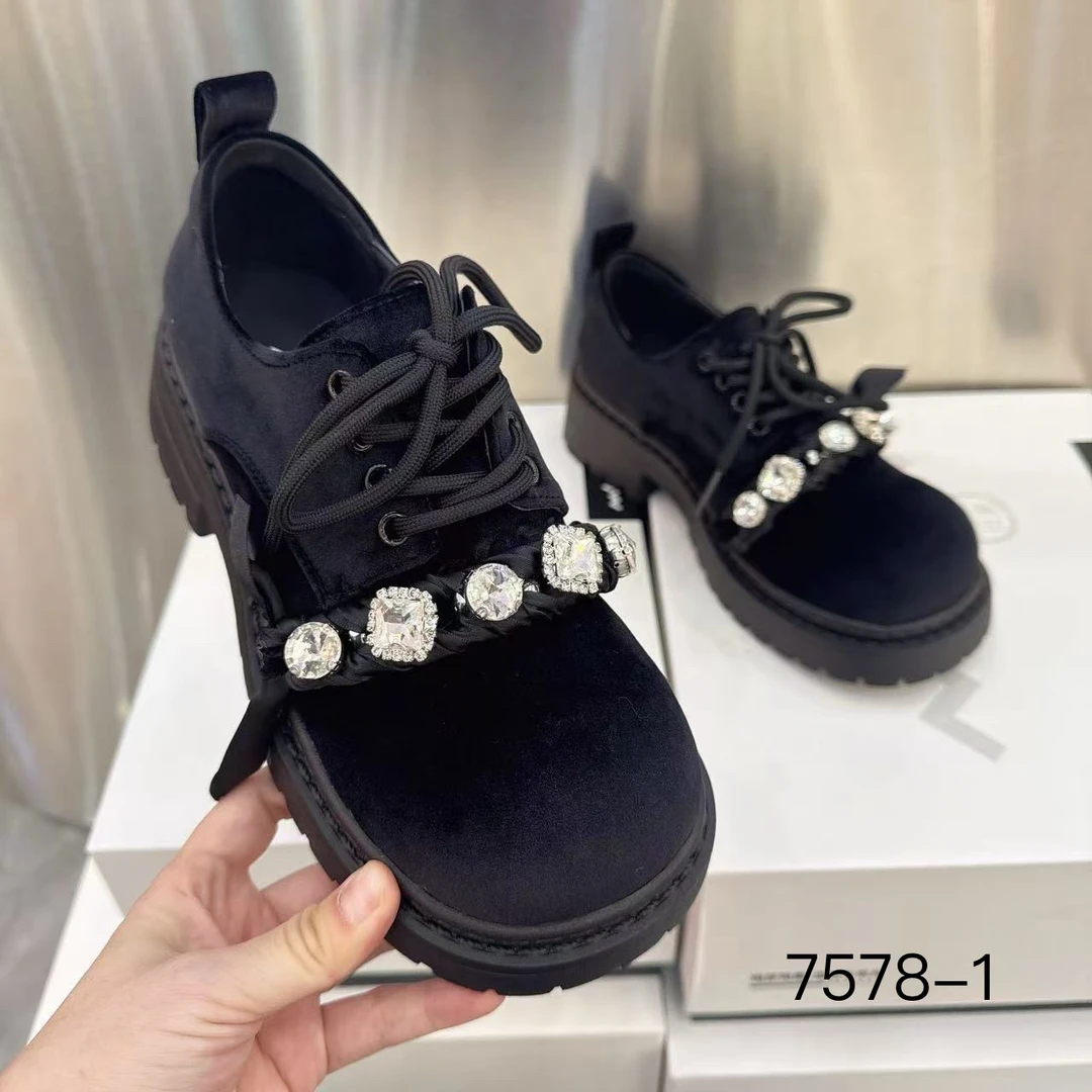 玛莎玛索春季新款7578-1时尚圆头百搭珍珠丝绒乐福鞋女鞋