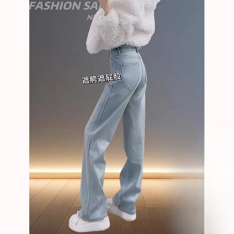 美式直筒牛仔裤女爆款2025年春秋新款大码胖mm宽松显瘦窄版阔腿裤